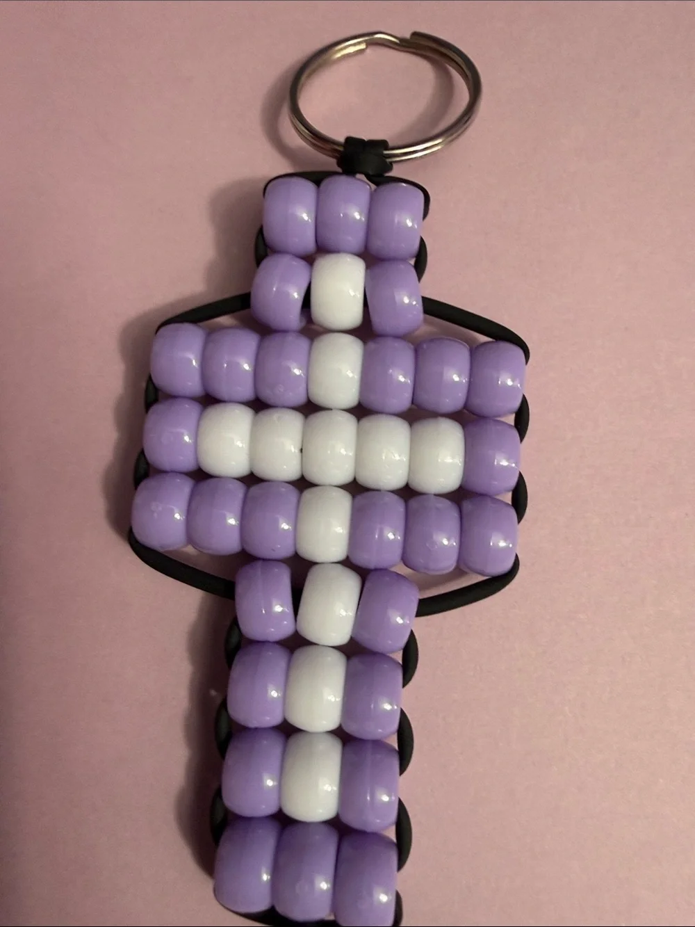 Beaded Lavender & White Cross Keychain - Women Accessories Key & Card Holder